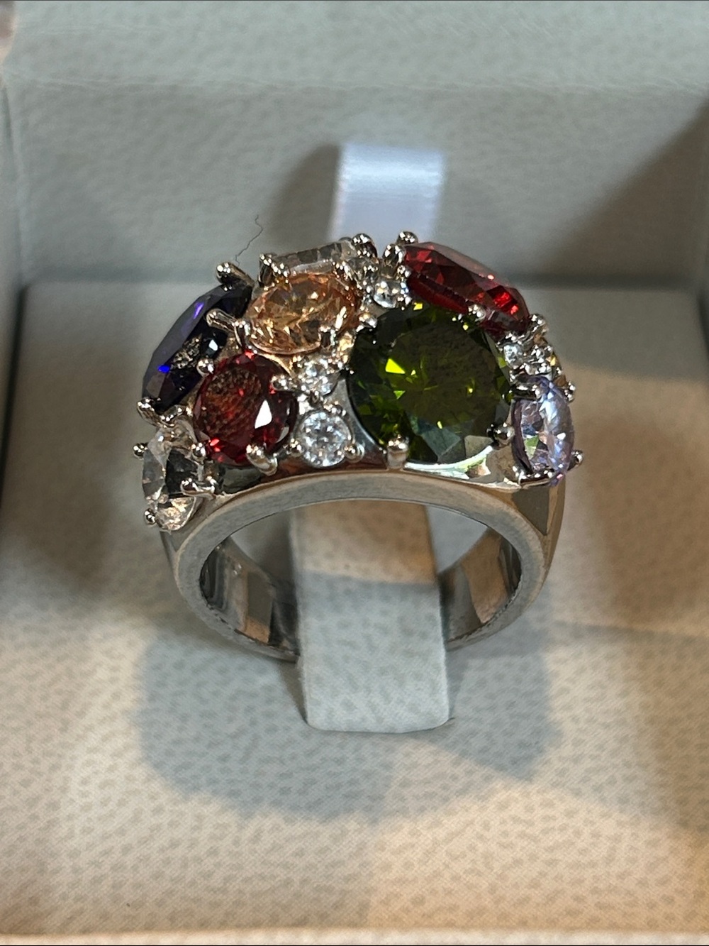 Multi-Stone Cocktail Ring with Green Center Stone
